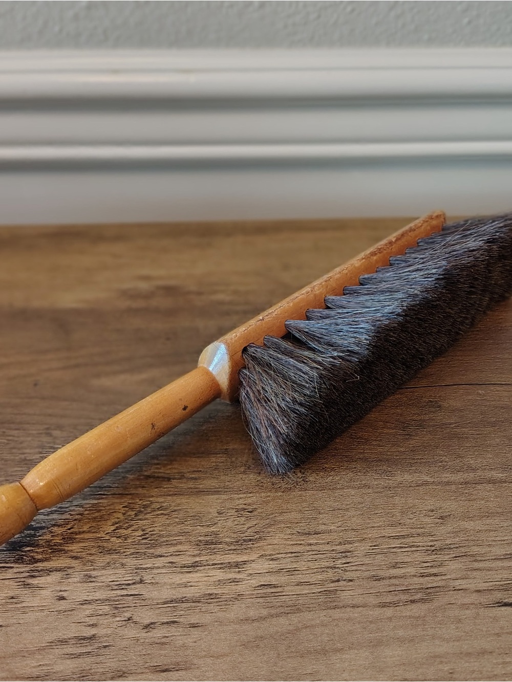 Vintage Wooden Shoe Clothes Brush w/ Wood Handle Natural Bristles Horse Hair 12”